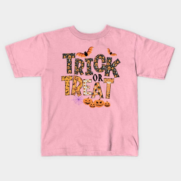 Funny Trick Or Treat Cute Halloween Pumpkin Costume Kids T-Shirt by beelz